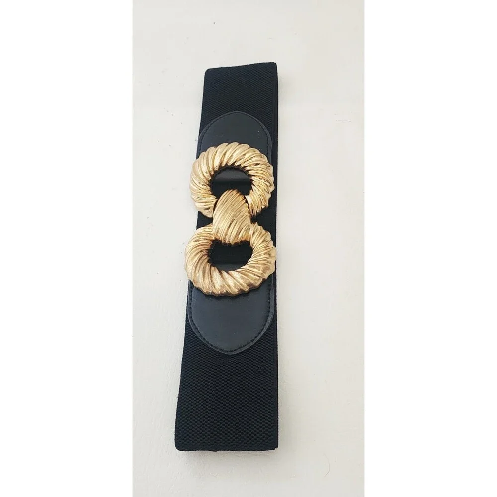 Zara Women’s Black Wide Waist Belt Stretch Elastic Gold-Tone Buckle Size 30